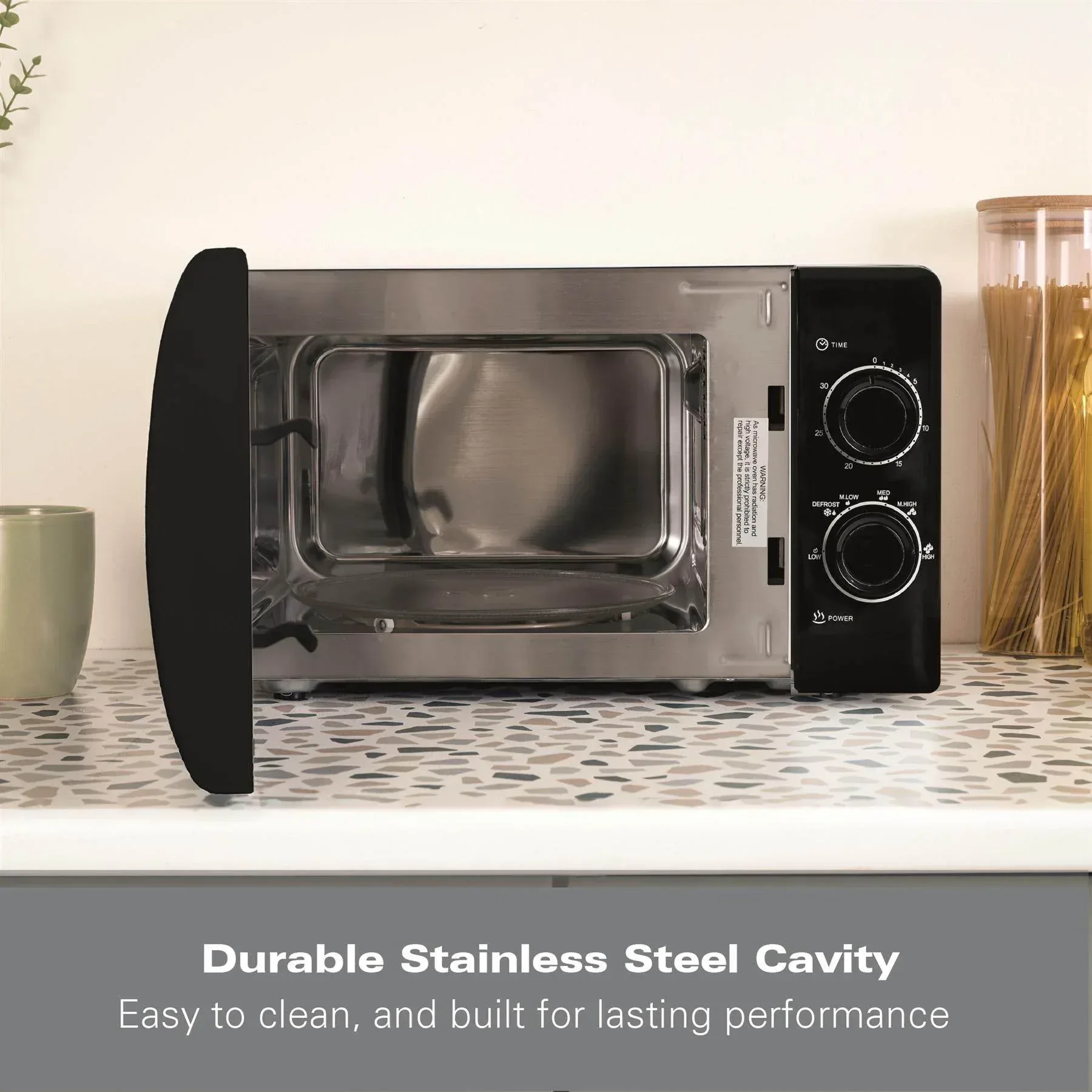 Hamilton Beach 20L Manual Microwave with Stainless Steel Cavity - Black - Image 3