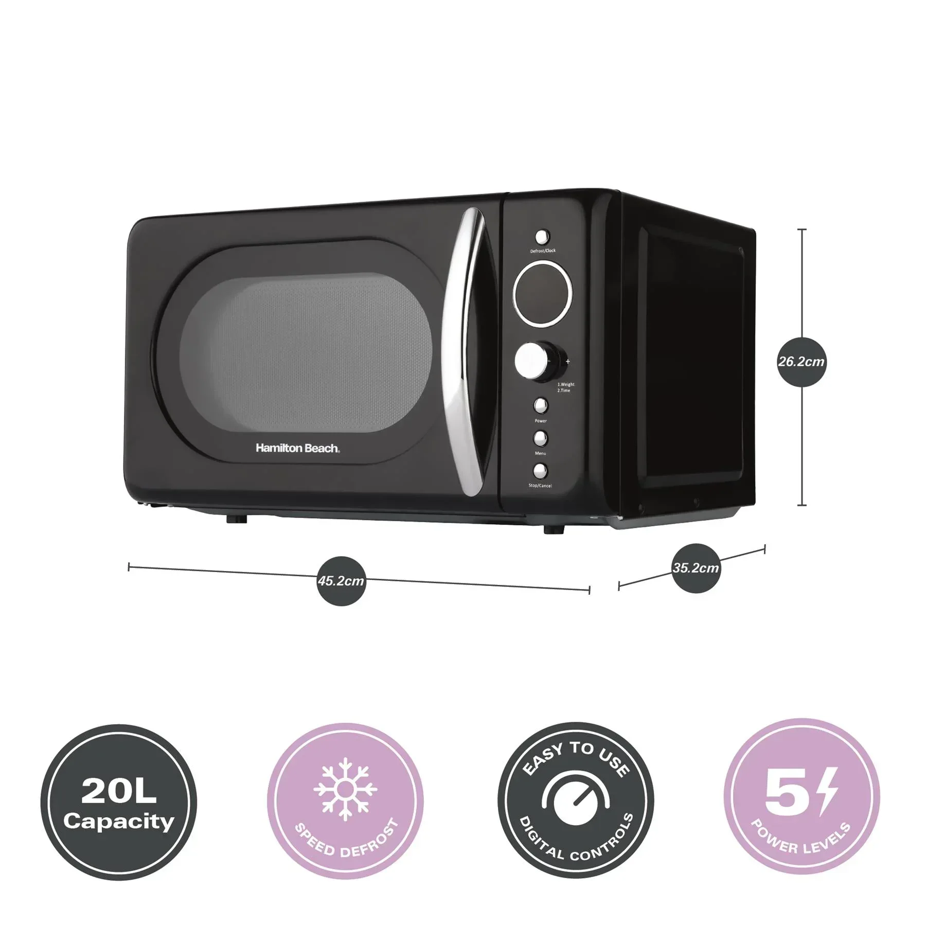 Hamilton Beach 20L Retro Black Microwave - Image 9