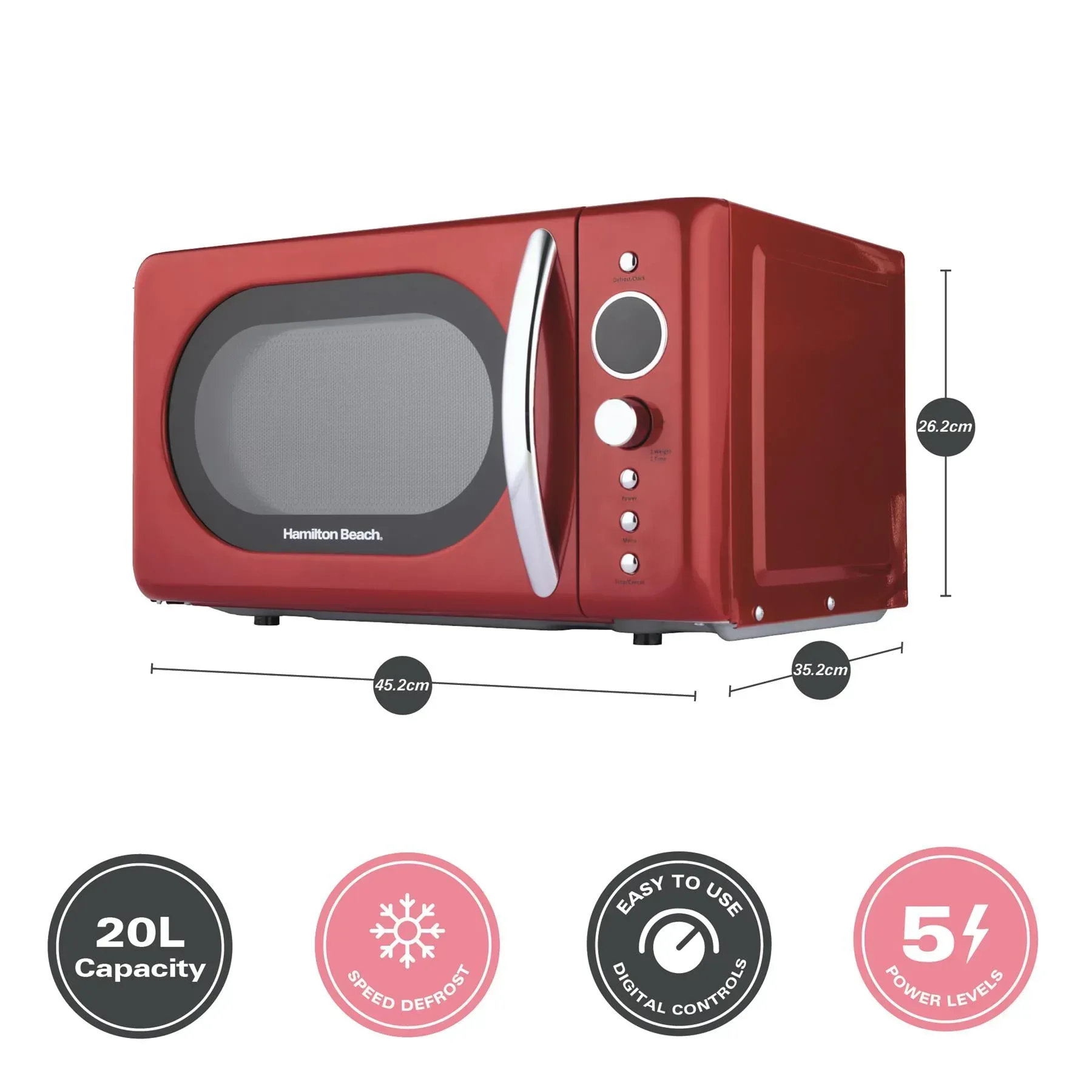 Hamilton Beach 20L Retro Red Microwave - Image 9