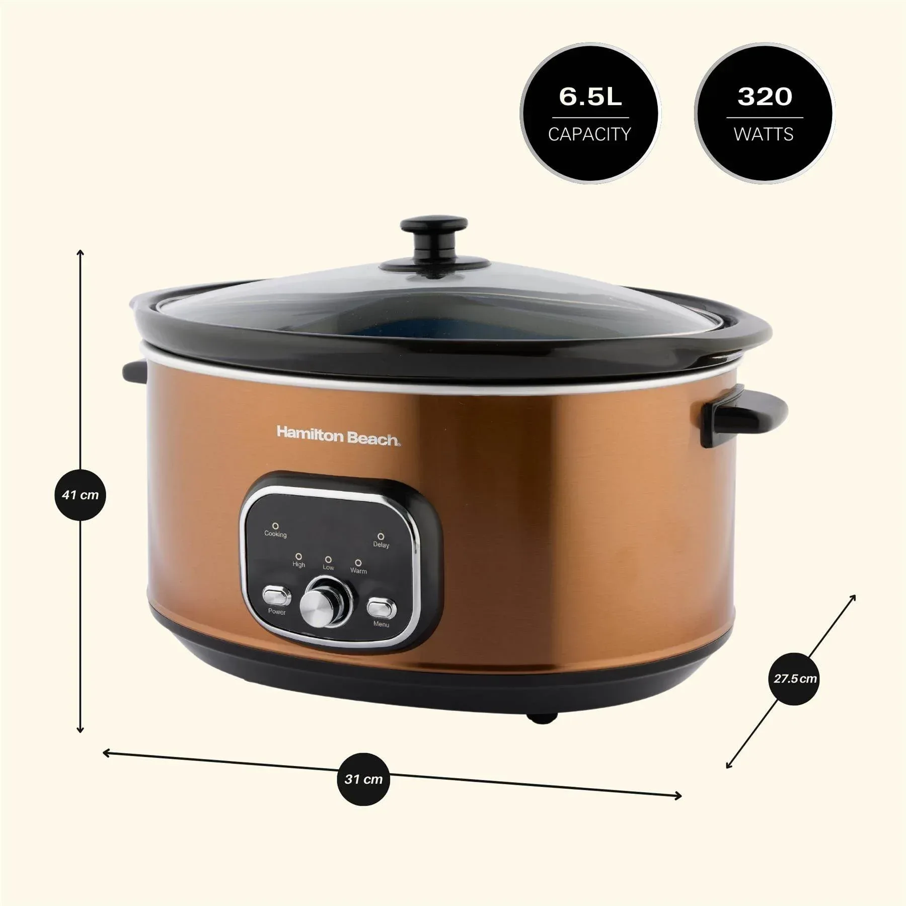 Hamilton Beach Digital 6.5L Oval Slow Cooker - Copper - Image 3