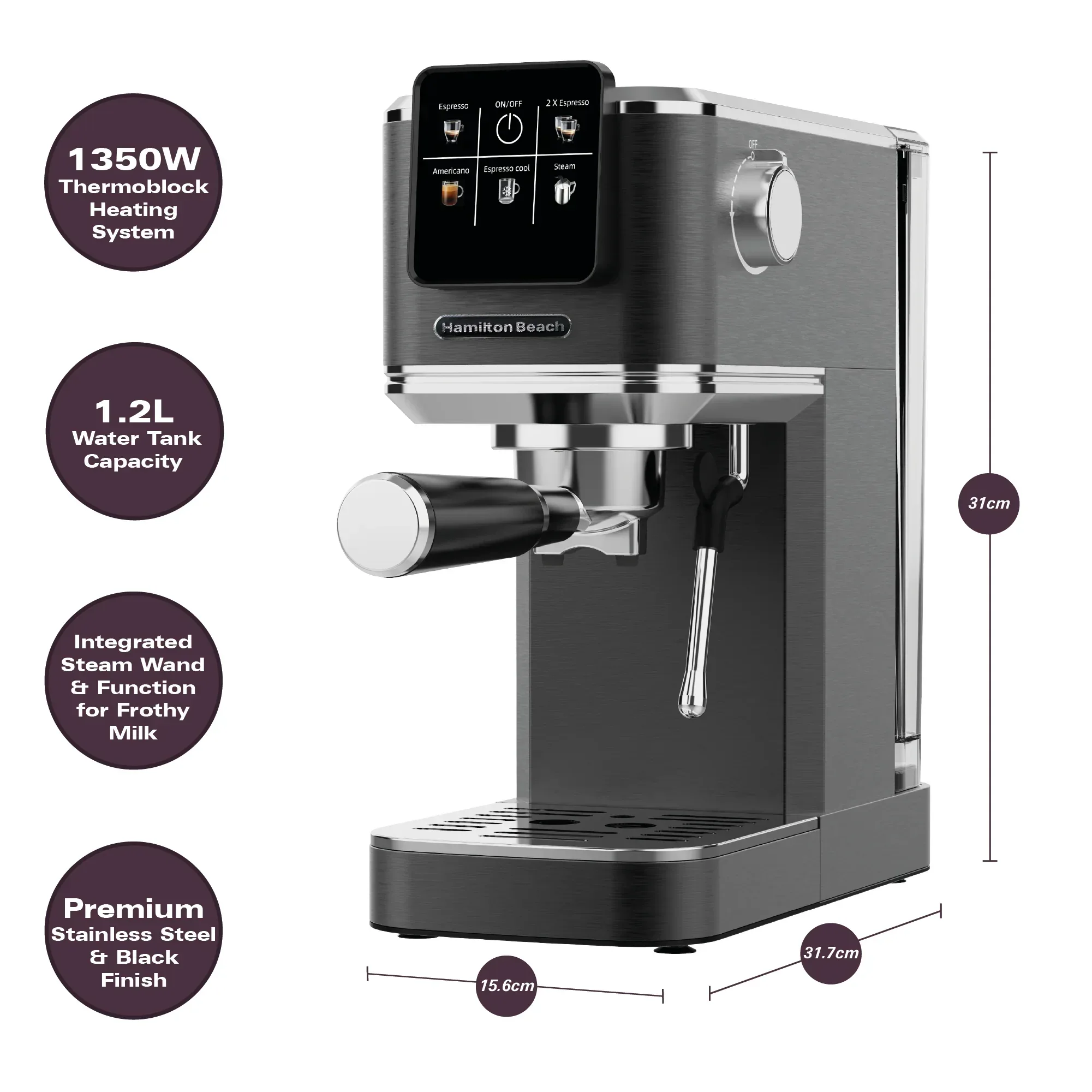 Hamilton Beach BaristaPro Touch 5-in-1  Espresso Machine Black - Image 4