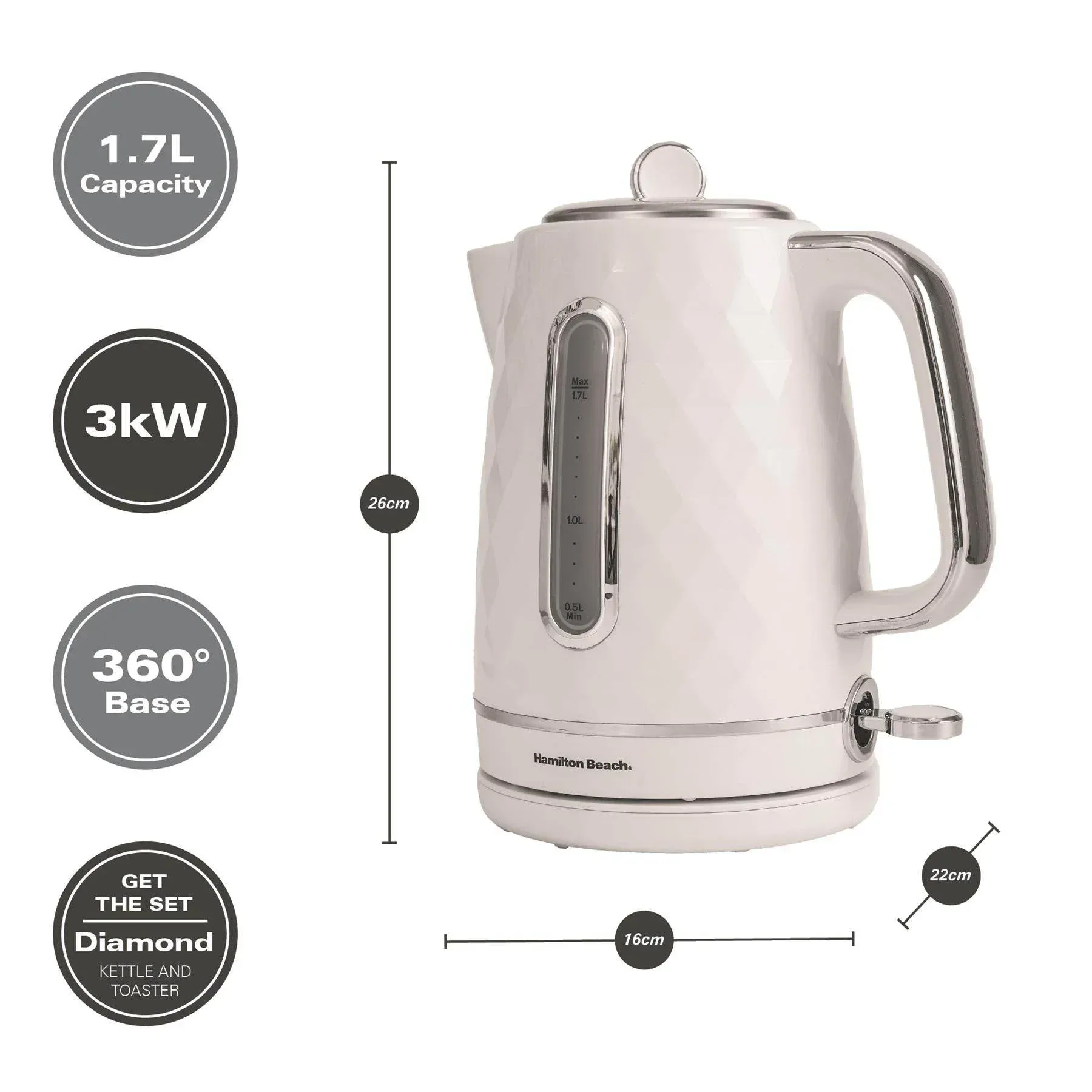 Hamilton Beach Diamond Kettle & Toaster Set White - Image 6