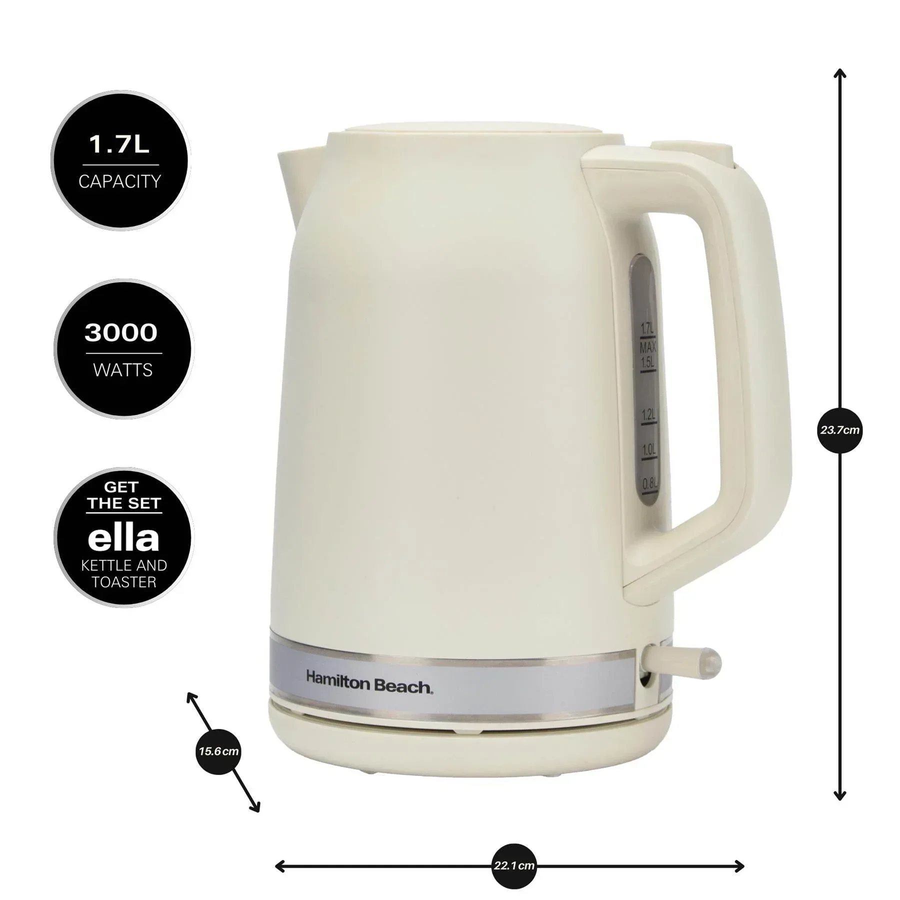 Hamilton Beach Ella 1.7L Kettle - Matte Latte - Image 4