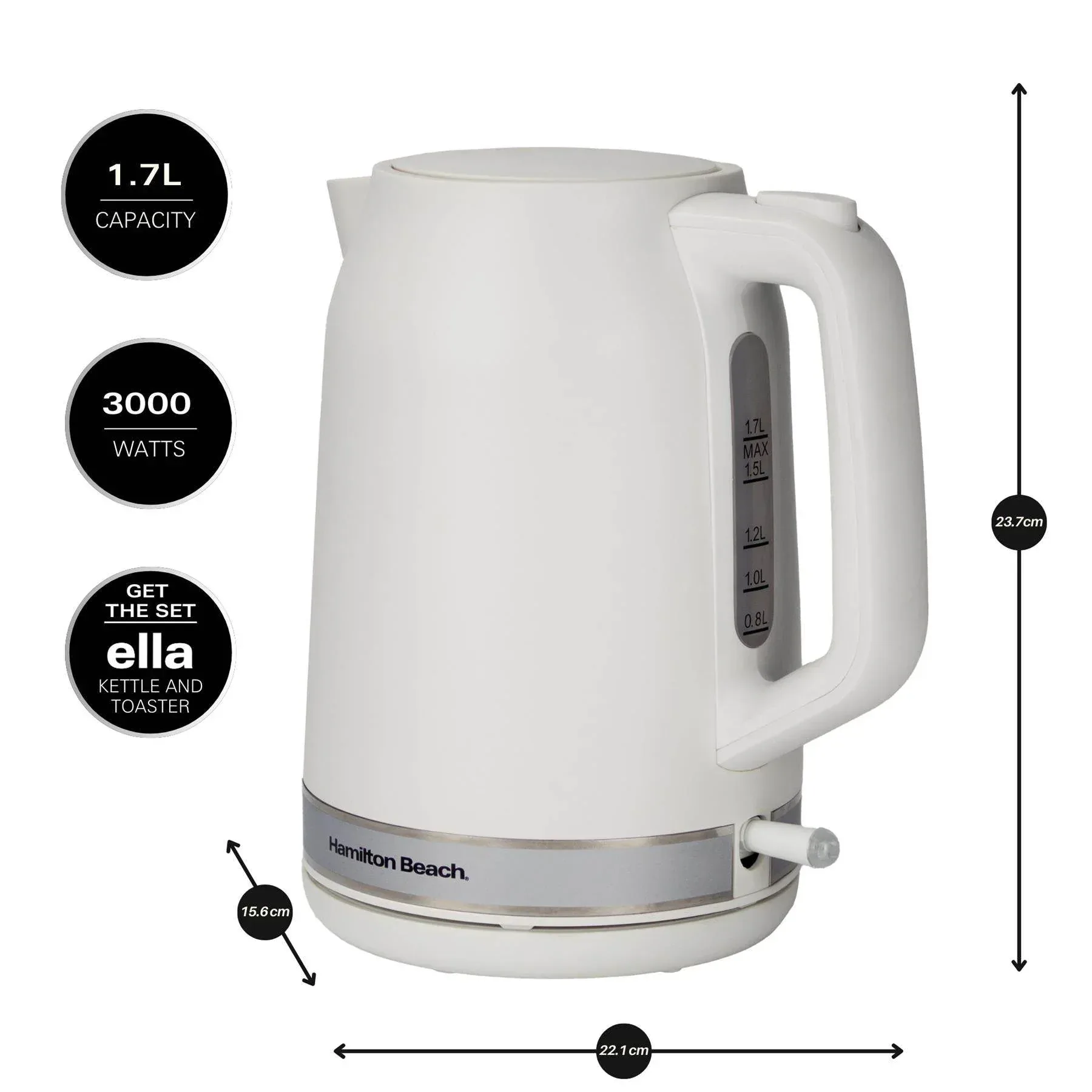 Hamilton Beach Ella 1.7L Kettle - Matte White - Image 4