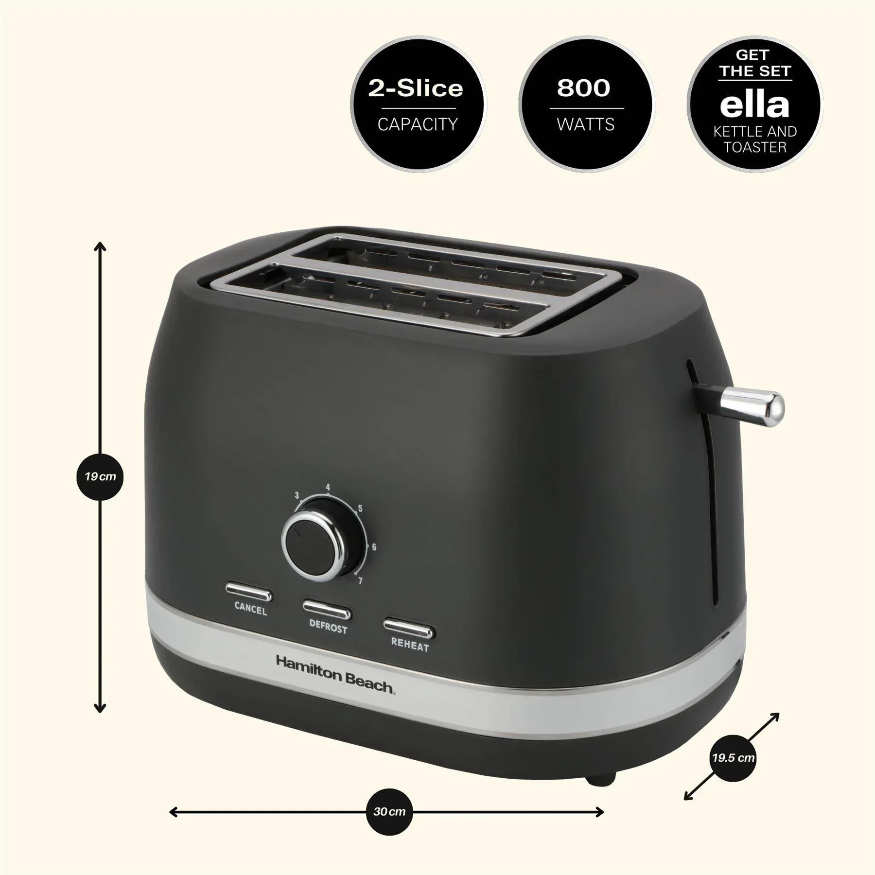 Hamilton Beach Ella 2 Slice Toaster - Matte Charcoal - Image 3