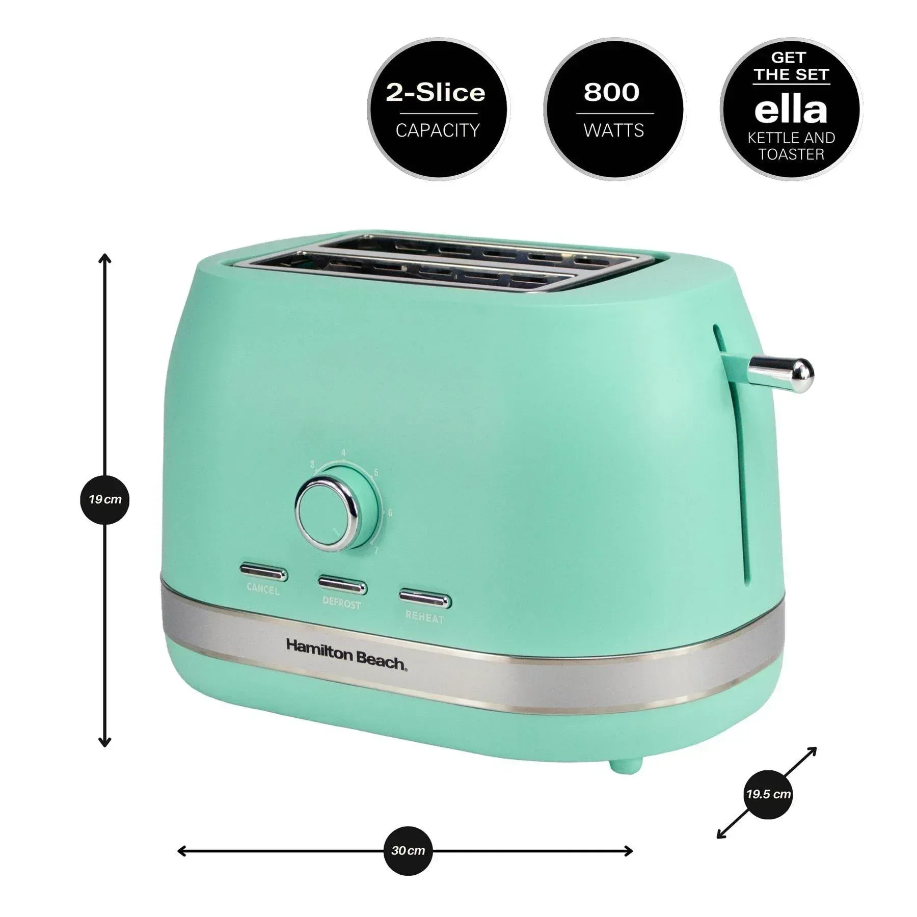 Hamilton Beach Ella 2 Slice Toaster - Matte Mint - Image 3