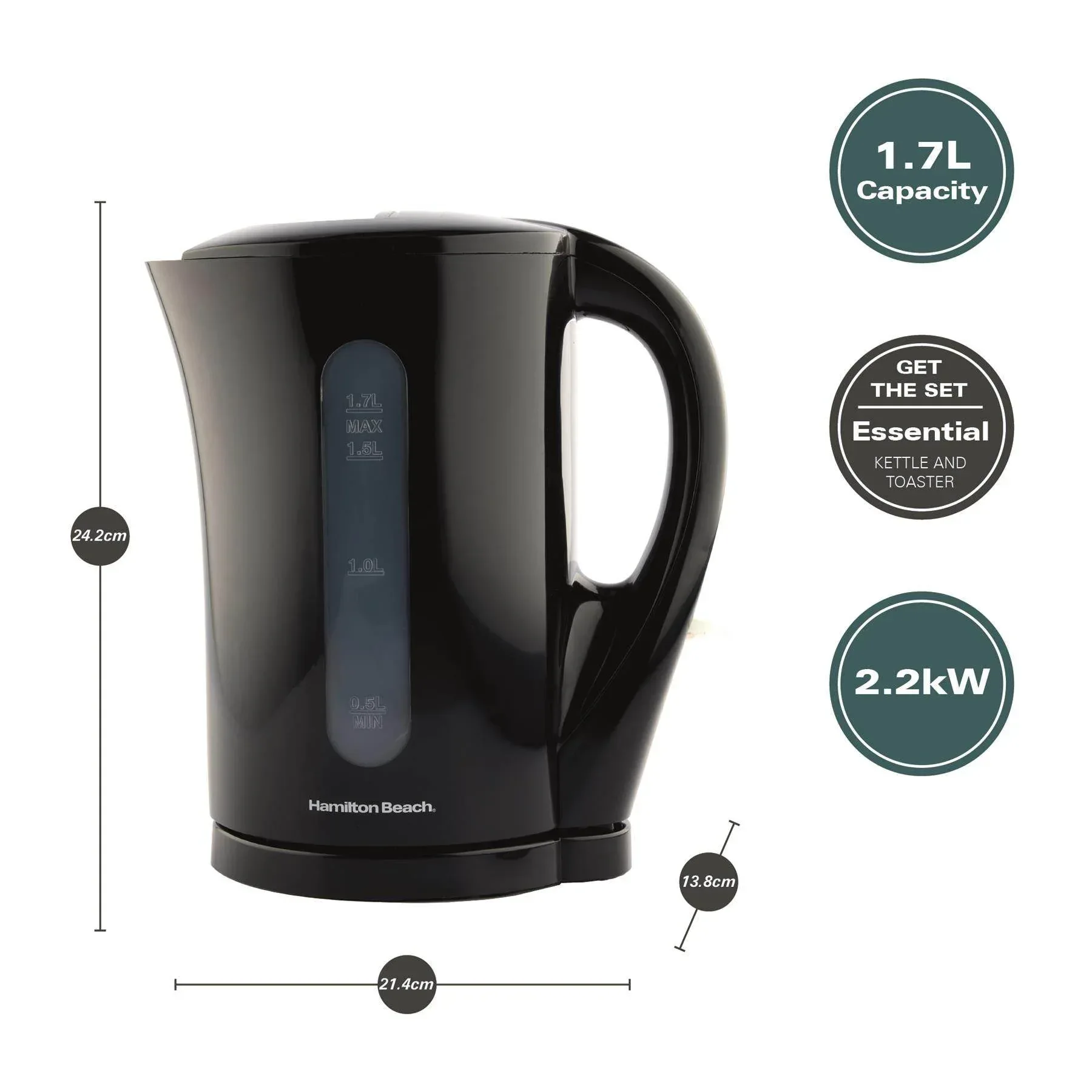 Hamilton Beach Essential 1.7L Plastic Kettle - Black - Image 4