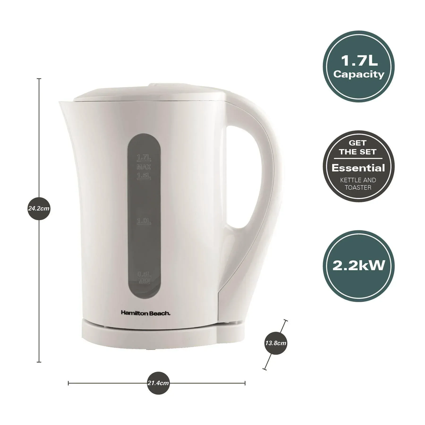 Hamilton Beach Essential 1.7L Plastic Kettle - White - Image 3