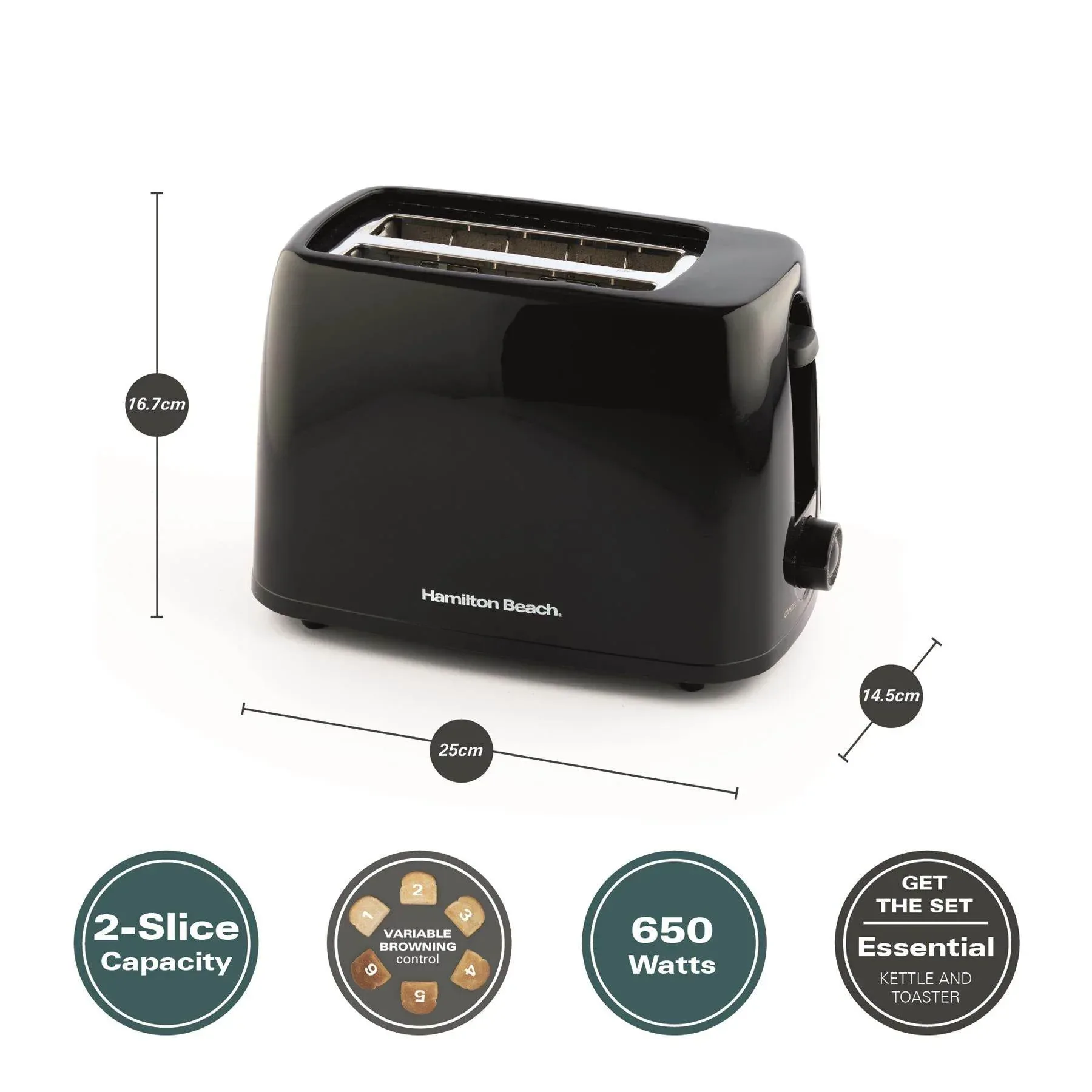 Hamilton Beach Essential 2 Slice Plastic Toaster - Black - Image 8