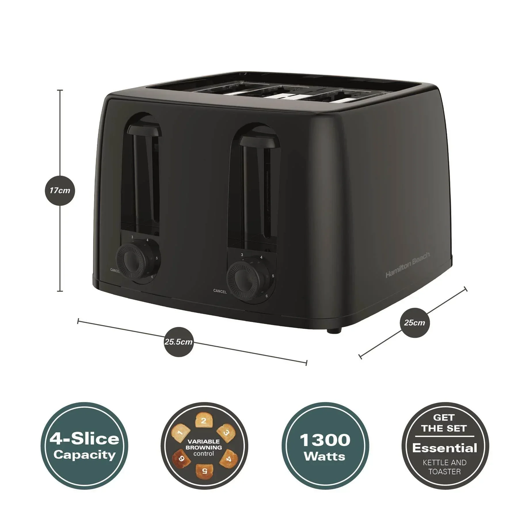 Hamilton Beach Essentials Rapid Boil Kettle & 4 Slice Toaster Set - Black - Image 6