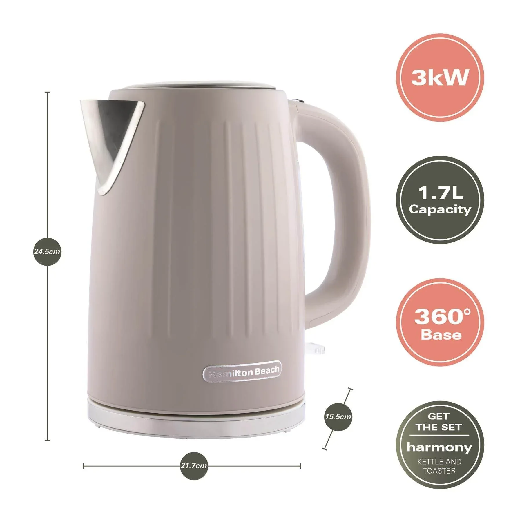 Hamilton Beach Harmony 1.7L Kettle - Cappuccino - Image 3