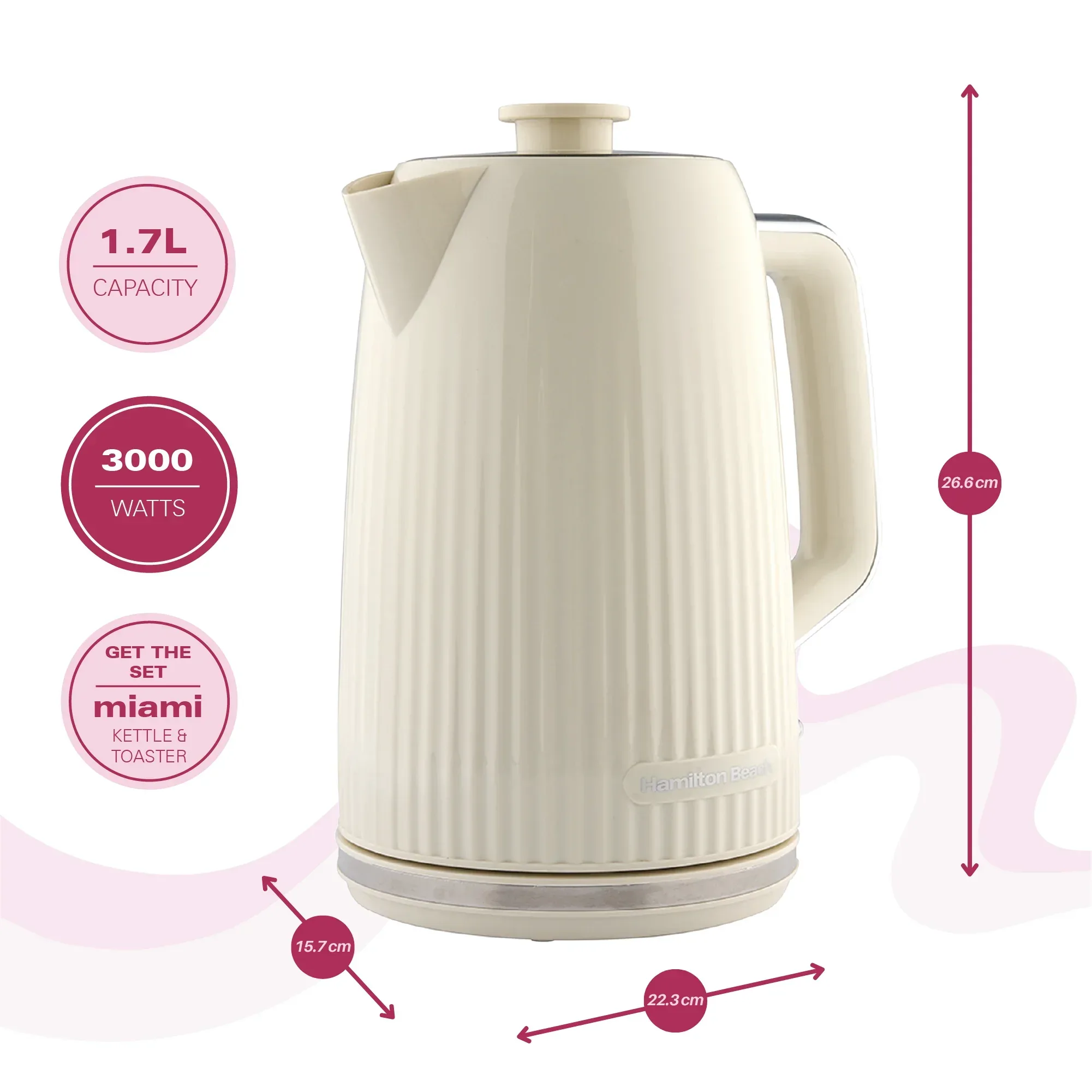 Hamilton Beach Miami 1.7L Kettle Sand - Image 4