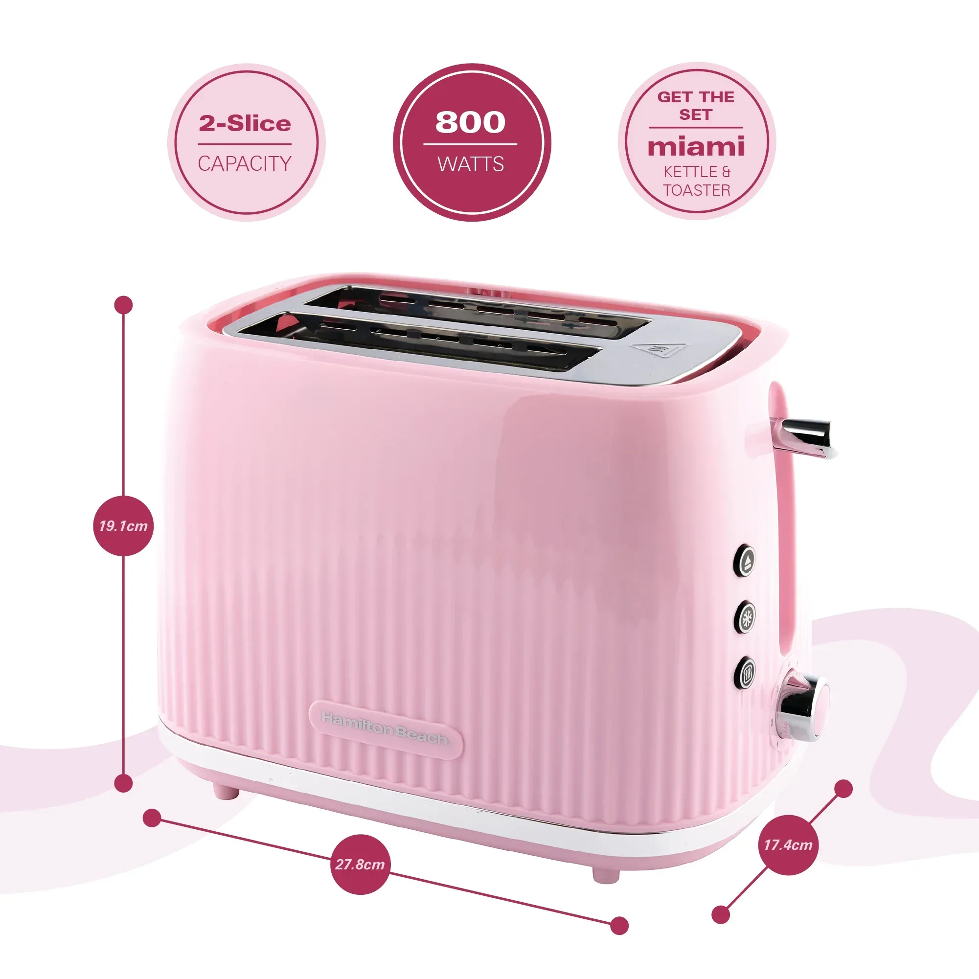 Hamilton Beach Miami 2 Slice Toaster Flamingo Pink - Image 4