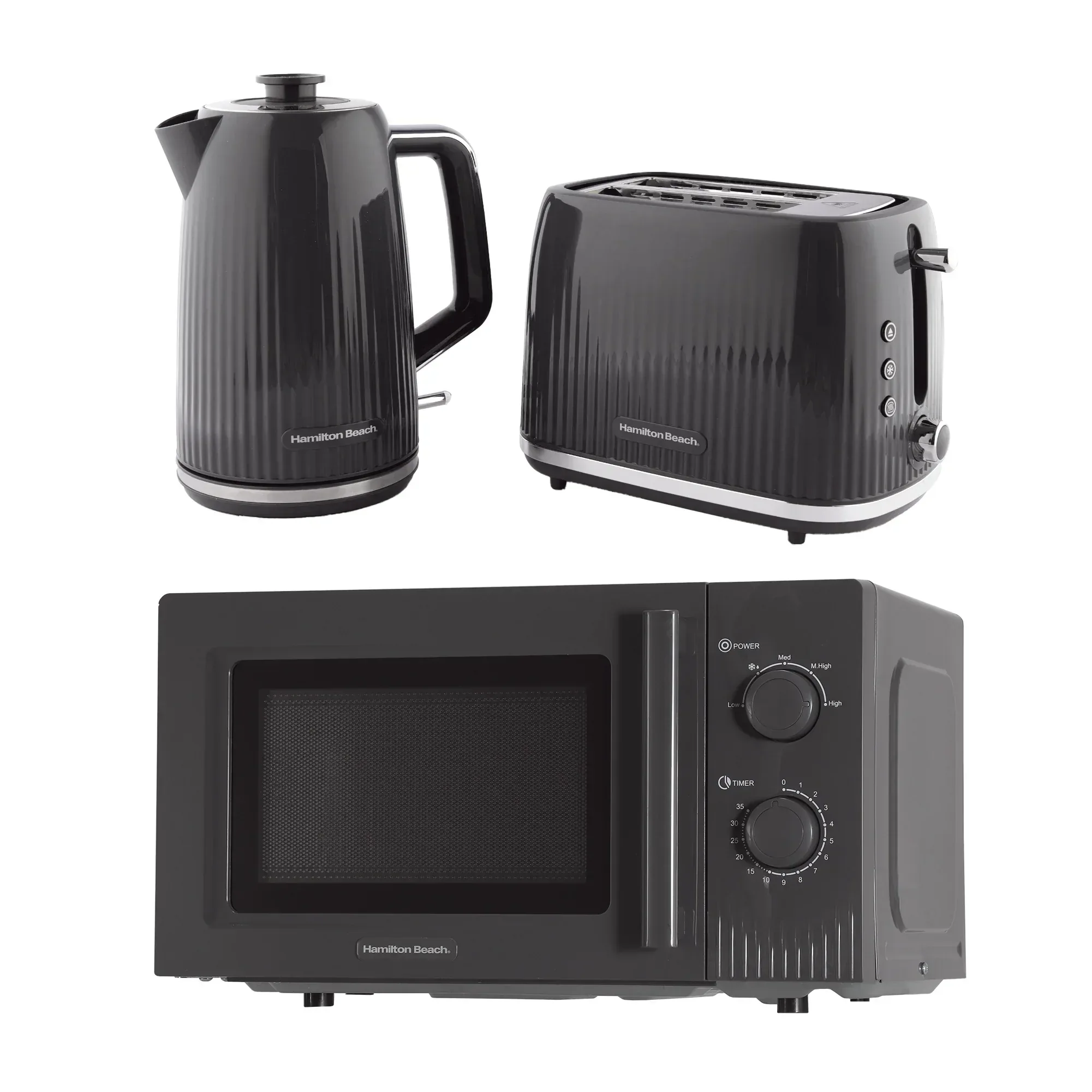 Hamilton Beach Miami Kettle, Toaster & Microwave Set - Charcoal Grey