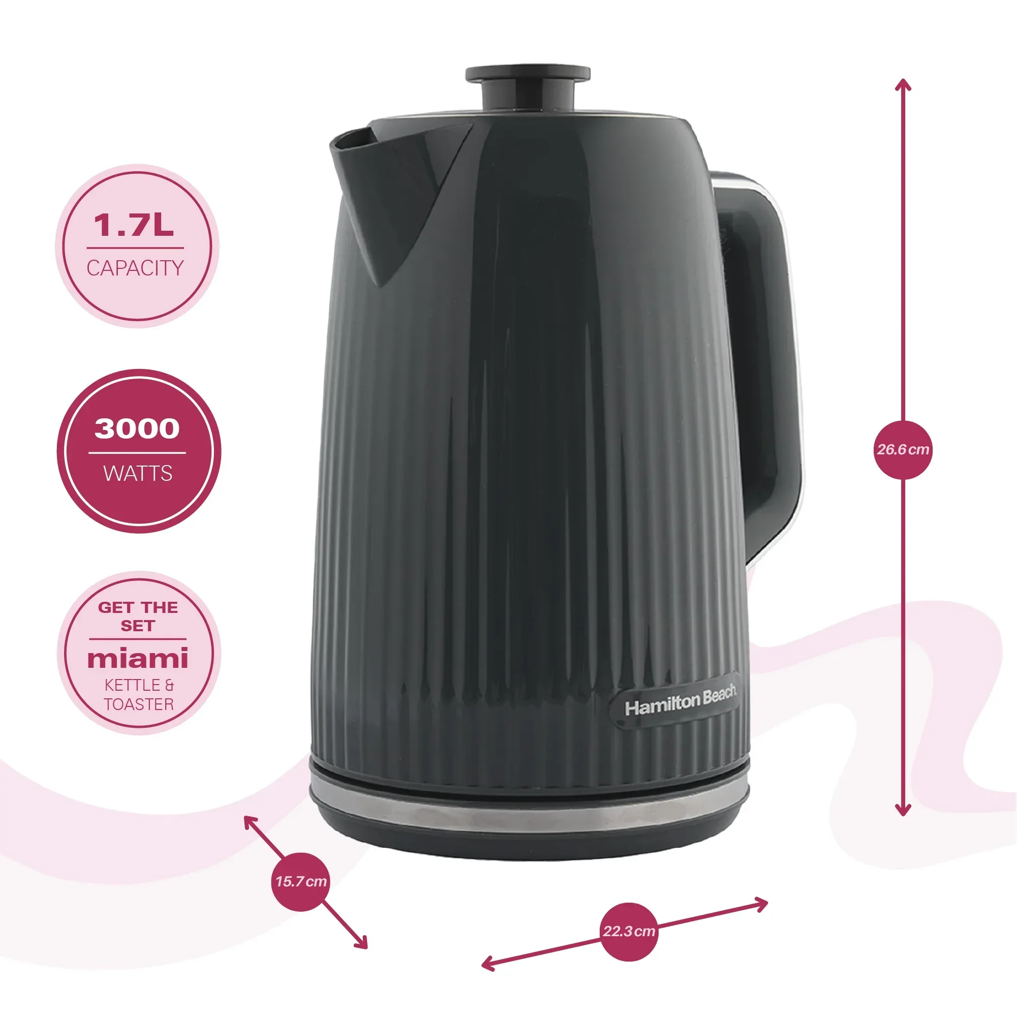 Hamilton Beach Miami Kettle, Toaster & Microwave Set - Charcoal Grey - Image 8