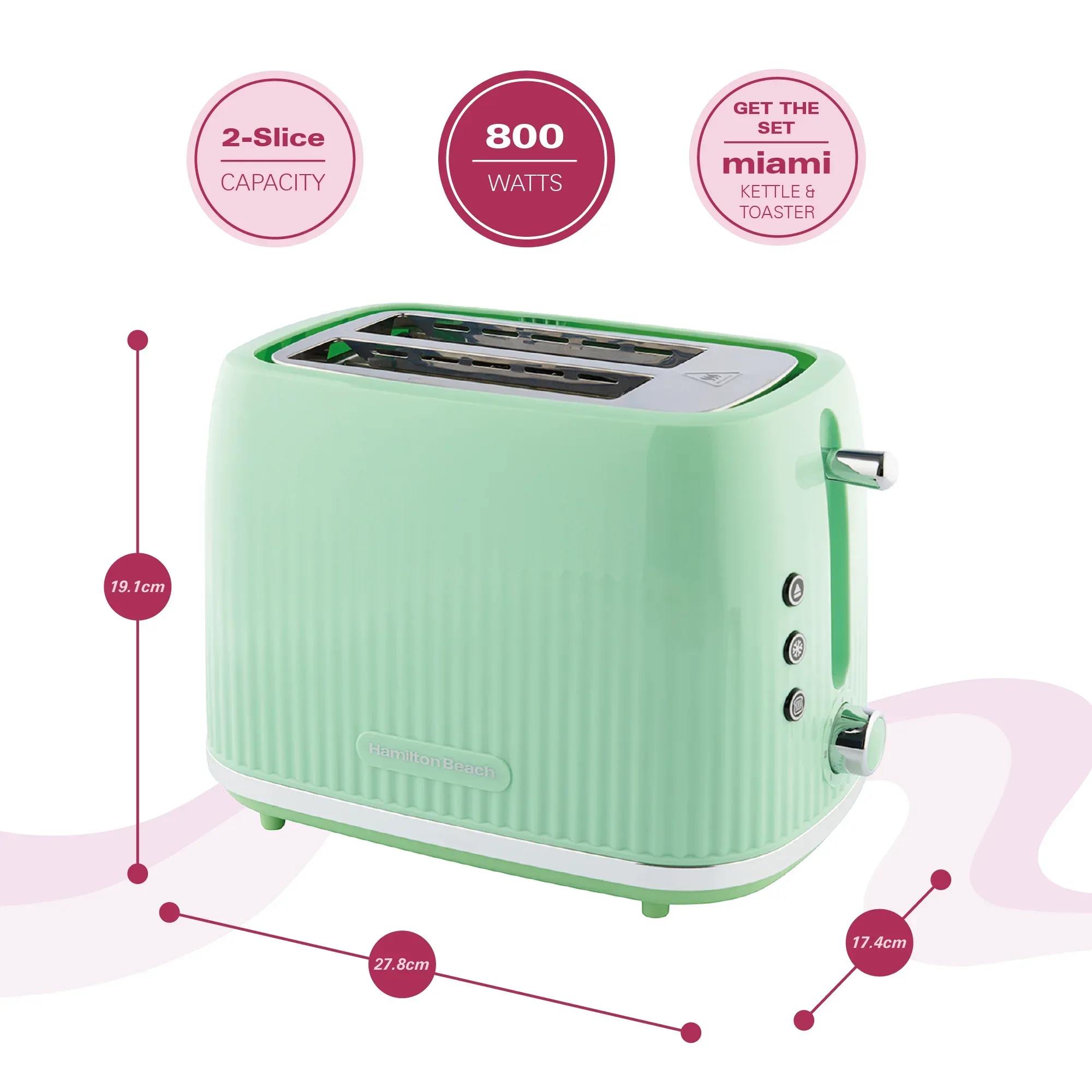 Hamilton Beach Miami Kettle & Toaster Set Mojito Mint - Image 6