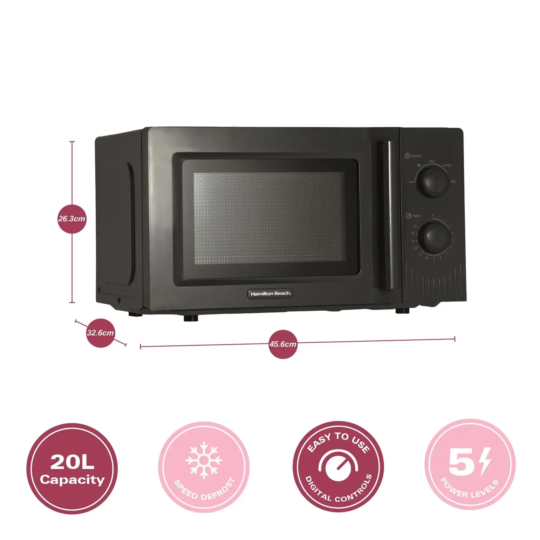 Hamilton Beach Miami Manual 800W Microwave - Charcoal Grey - Image 11