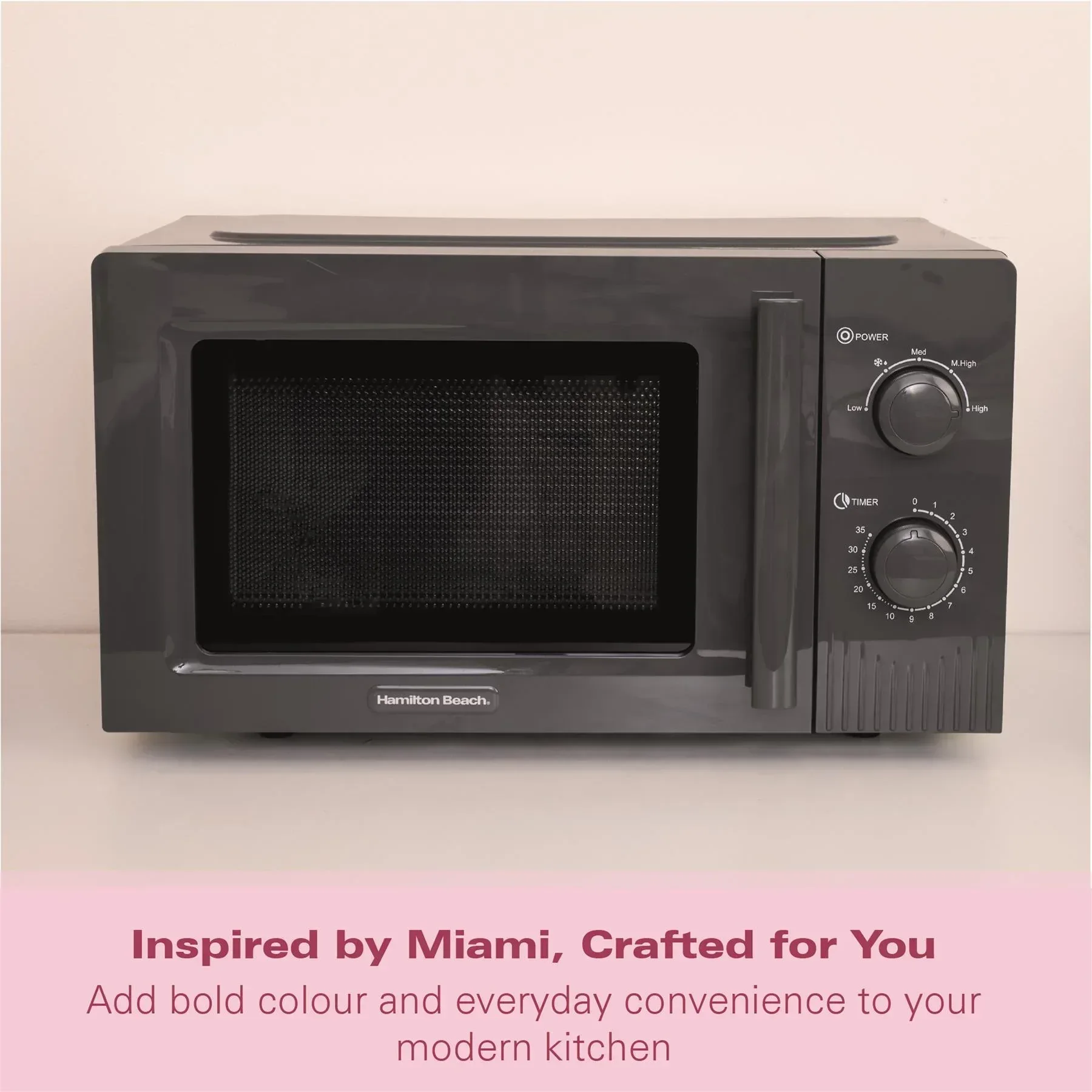Hamilton Beach Miami Manual 800W Microwave - Charcoal Grey - Image 5