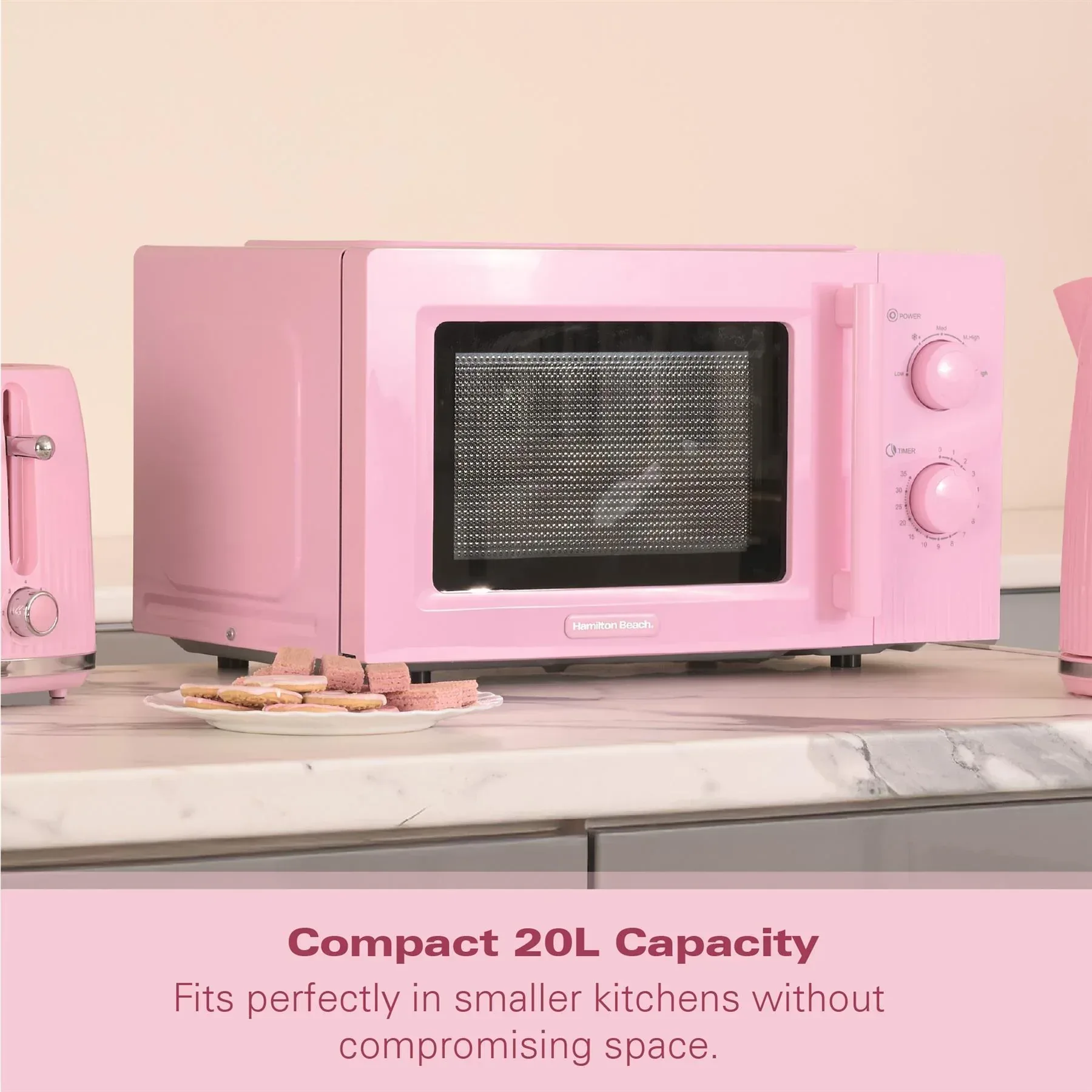 Hamilton Beach Miami Manual 800W Microwave - Flamingo Pink - Image 7