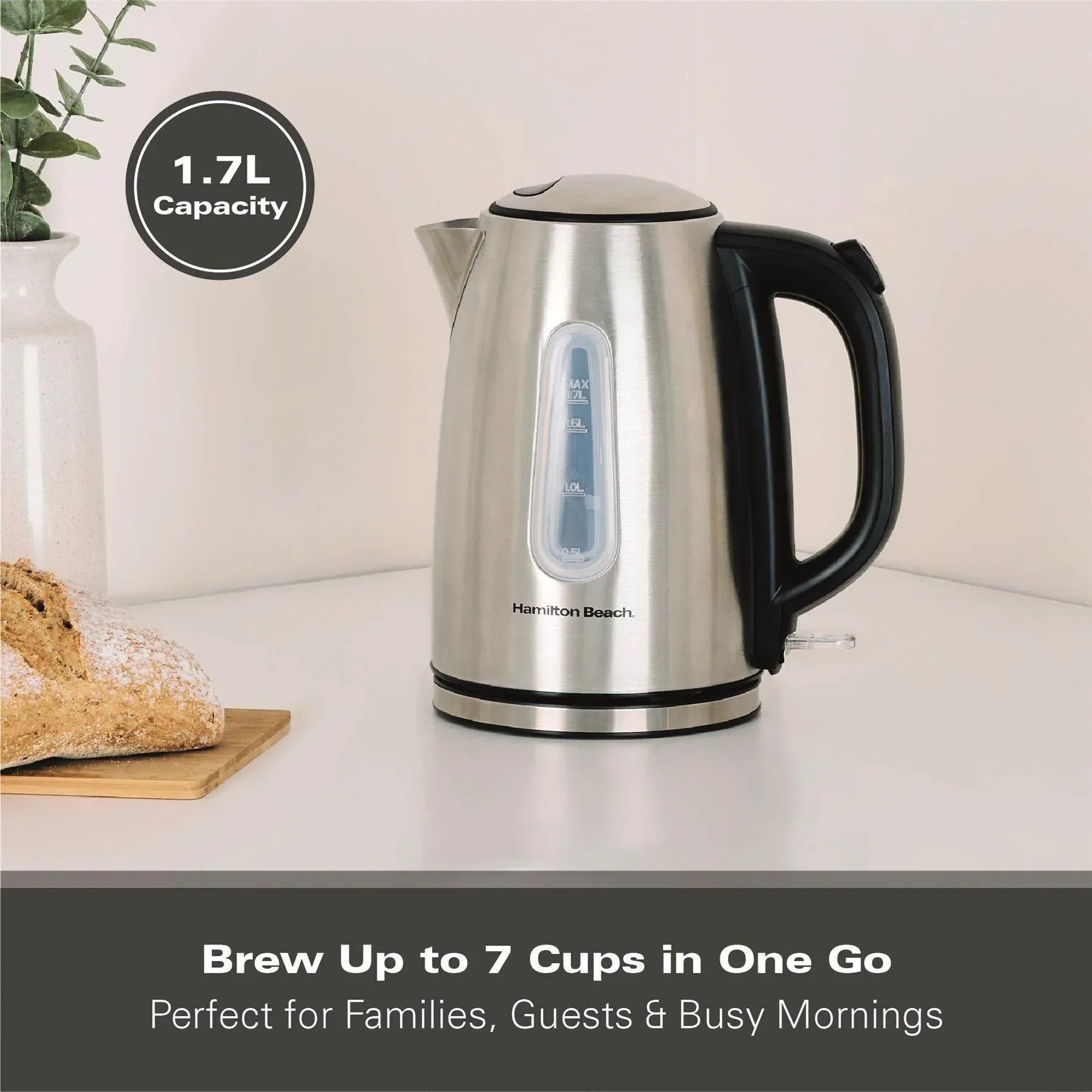 Hamilton Beach Rise Stainless Steel 1.7L Kettle - Brushed - Image 4