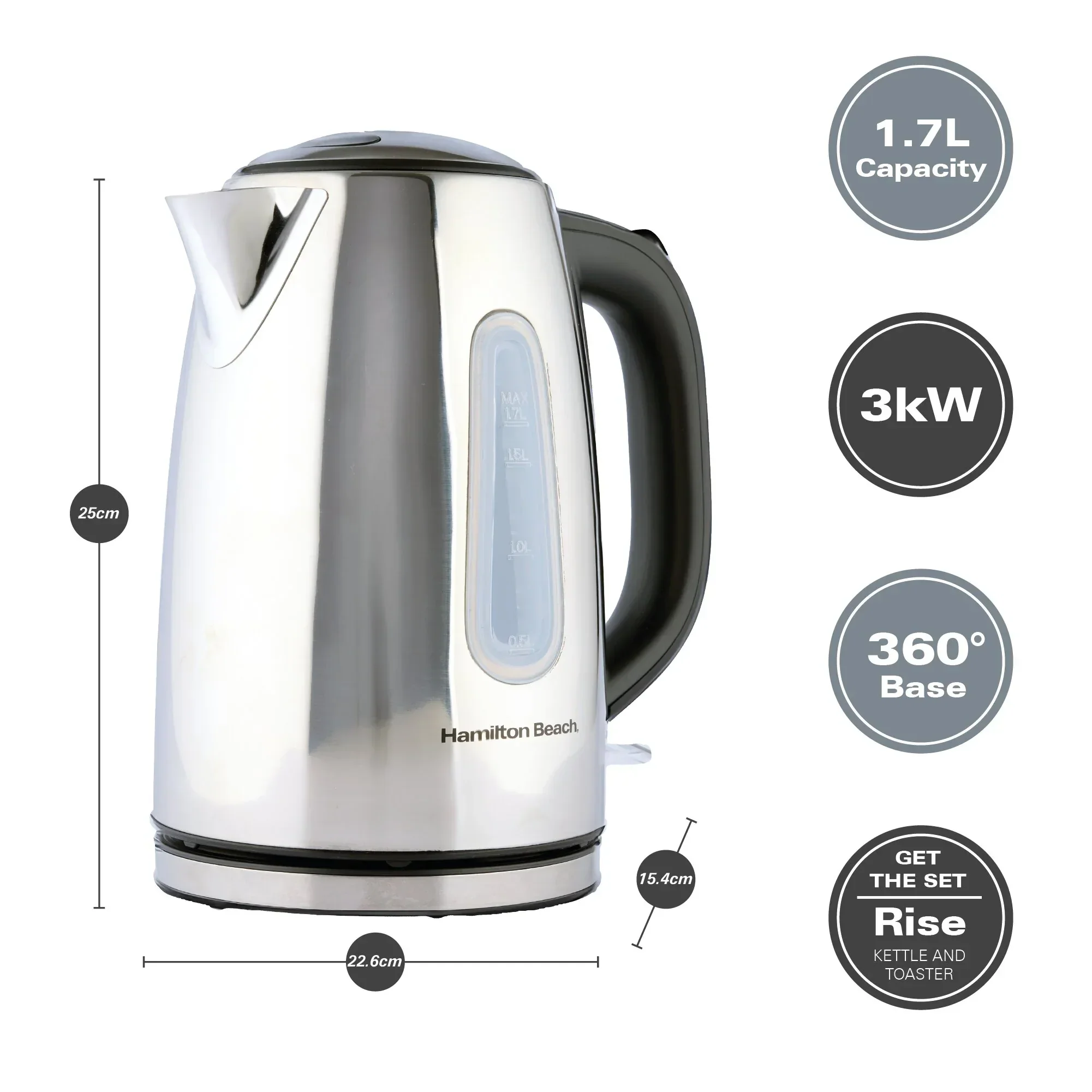 Hamilton Beach Rise Stainless Steel 1.7L Kettle - Polished - Image 3