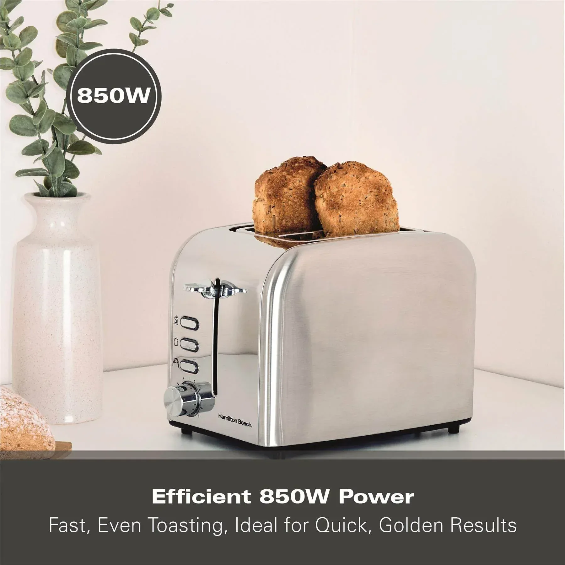 Hamilton Beach Rise Stainless Steel 2 Slice Toaster - Brushed & Polished - Image 4