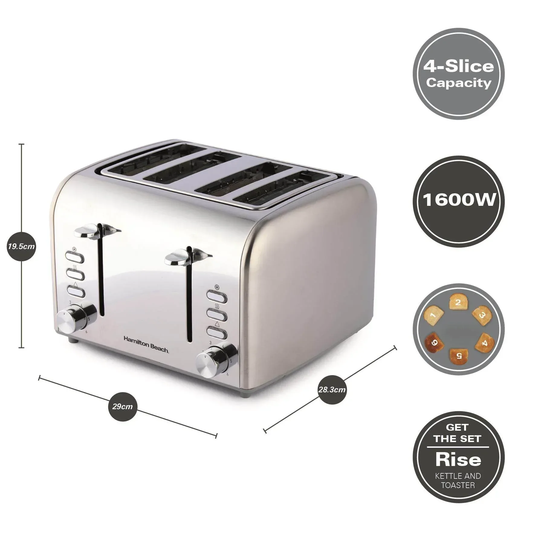 Hamilton Beach Rise Kettle, Toaster & Microwave Set - Brushed - Image 7