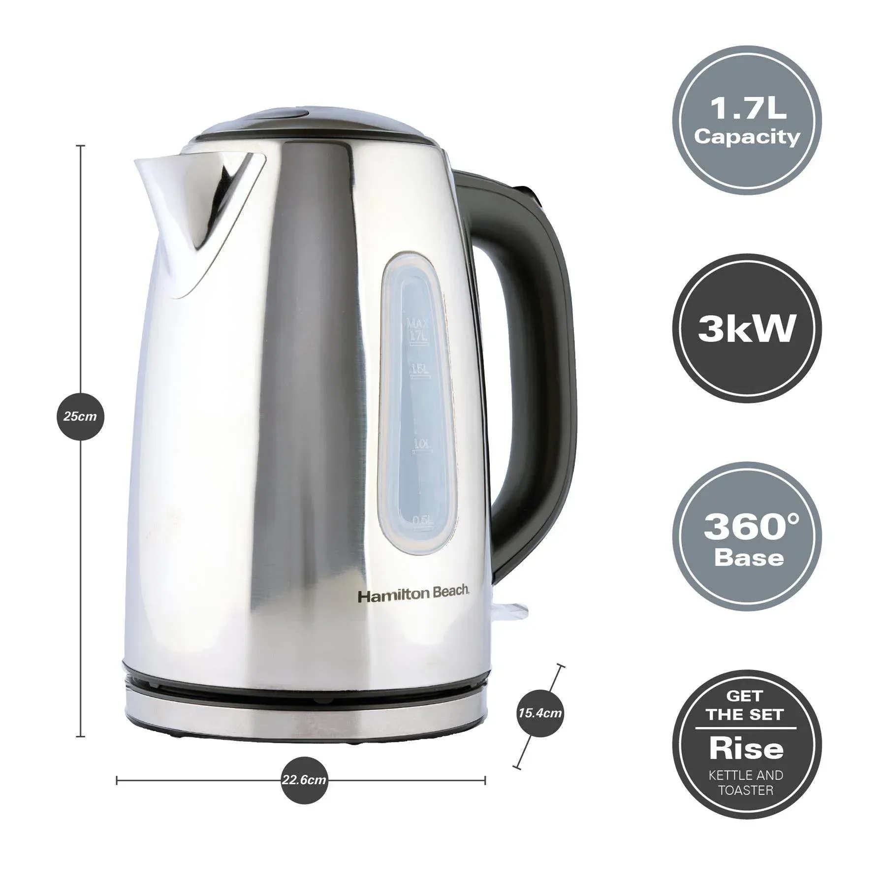 Hamilton Beach Rise Kettle & 4 Slice Toaster Set - Polished - Image 8