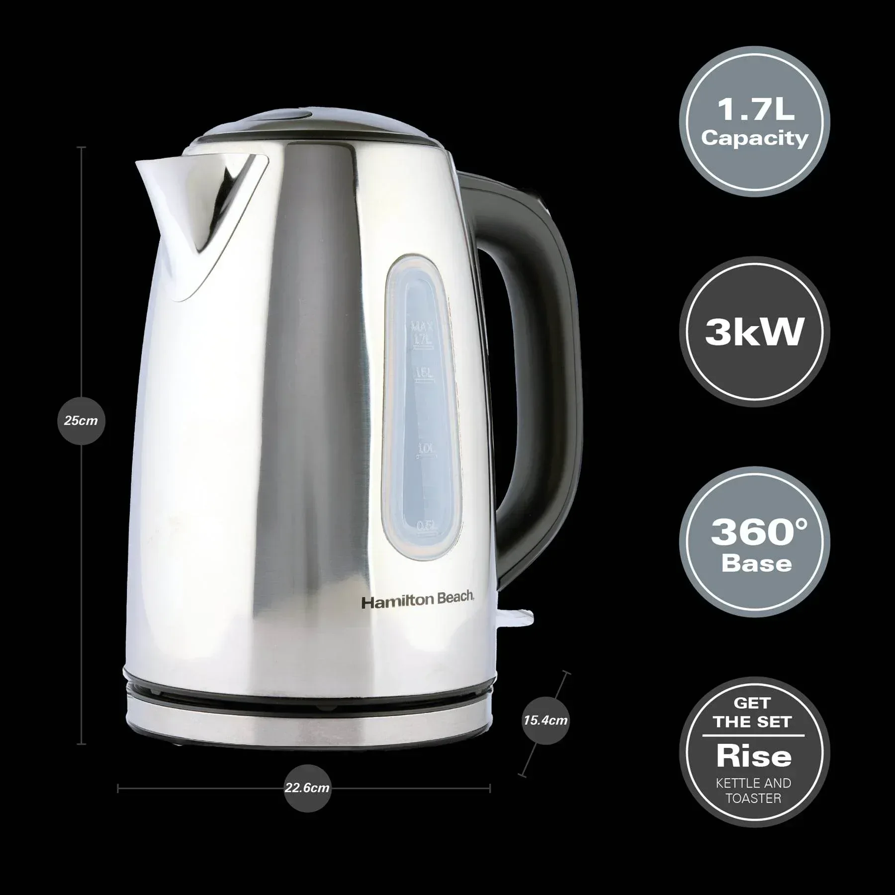 Hamilton Beach Rise Kettle, Toaster & Microwave Set - Polished - Image 6