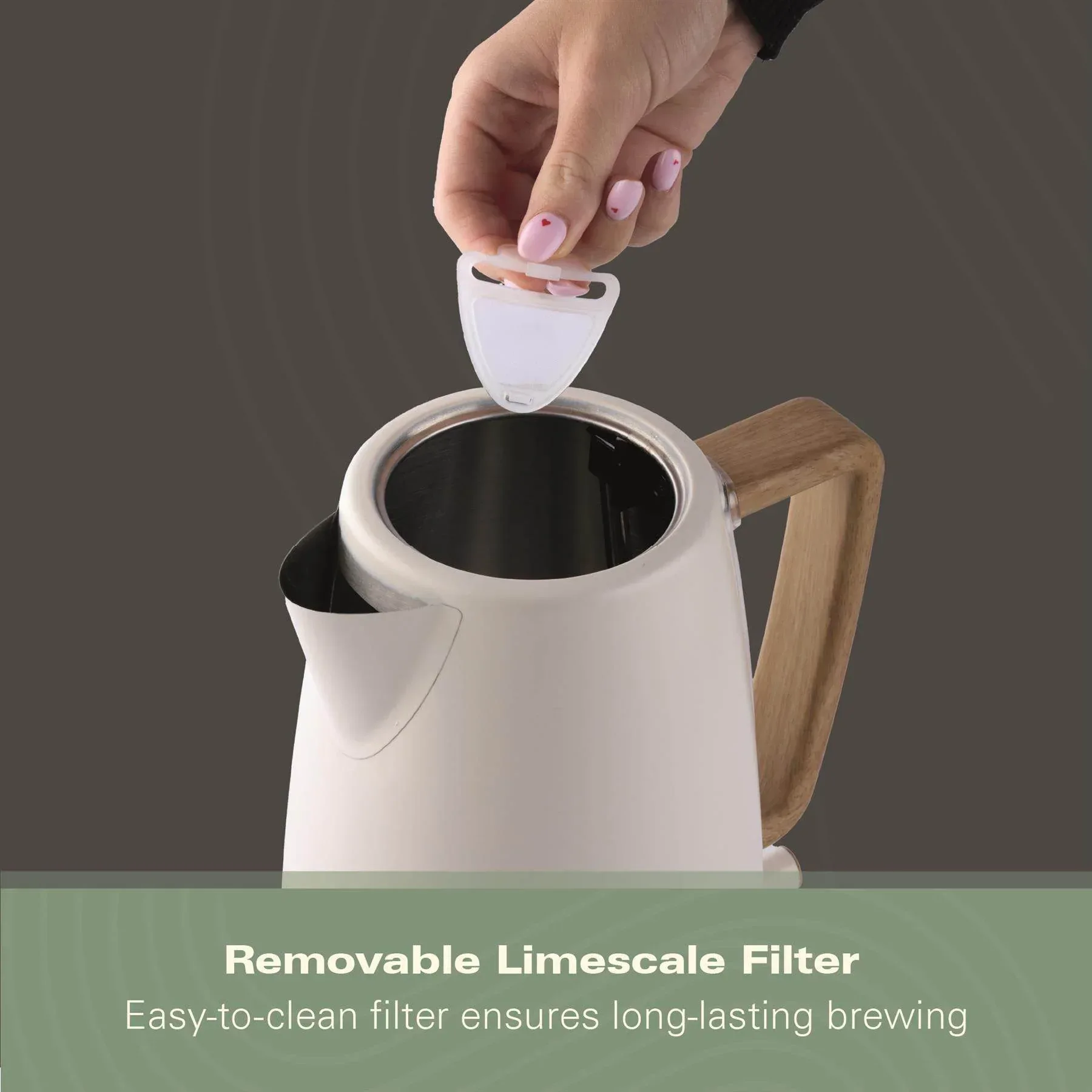 Hamilton Beach Scandi 1.7L Kettle - Matte Cream with Wood Effect - Image 8