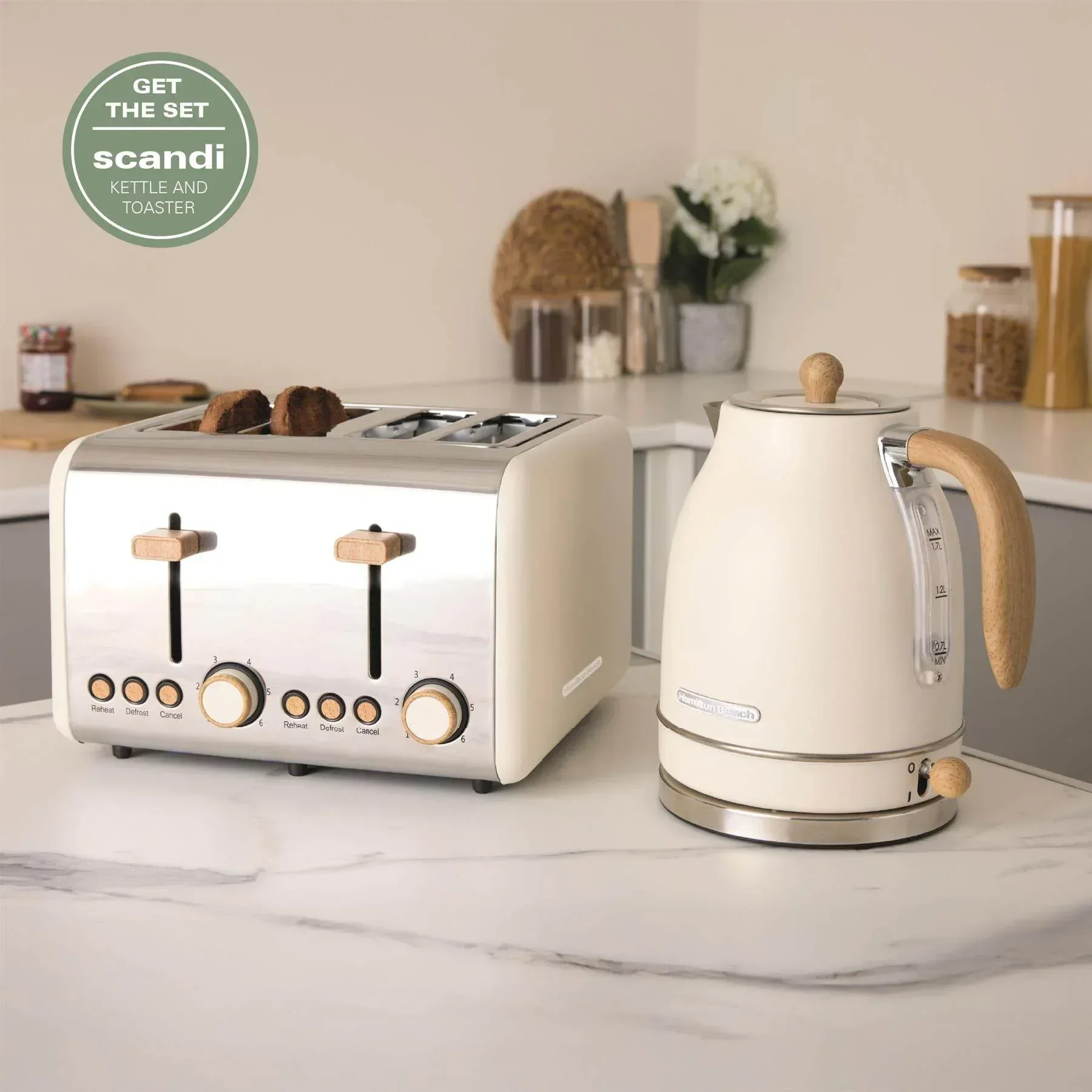 Hamilton Beach Scandi Jug Kettle & Toaster Set - Cream - Image 7