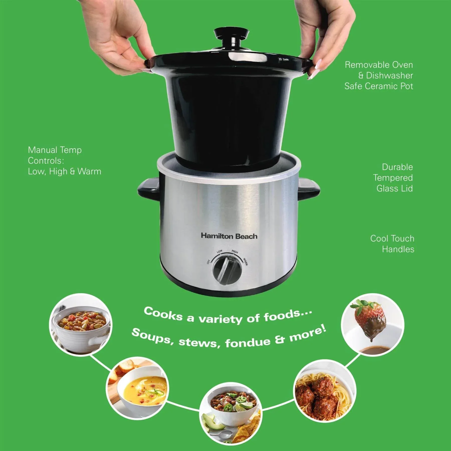 Hamilton Beach The Mighty Mini 1.8L Slow Cooker - Silver - Image 6
