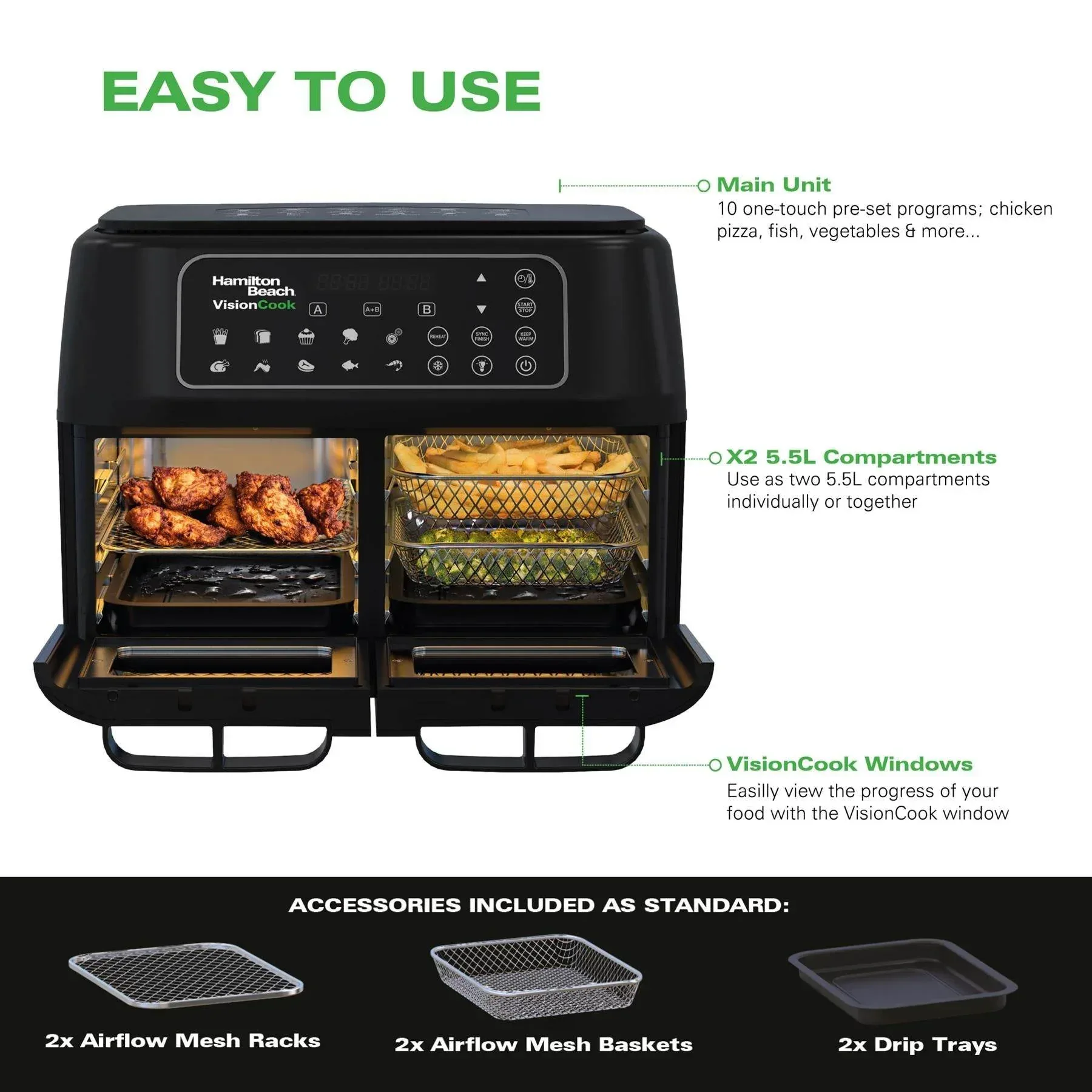Hamilton Beach VisionCook 11L Digital Dual Air Fryer Oven - Image 7